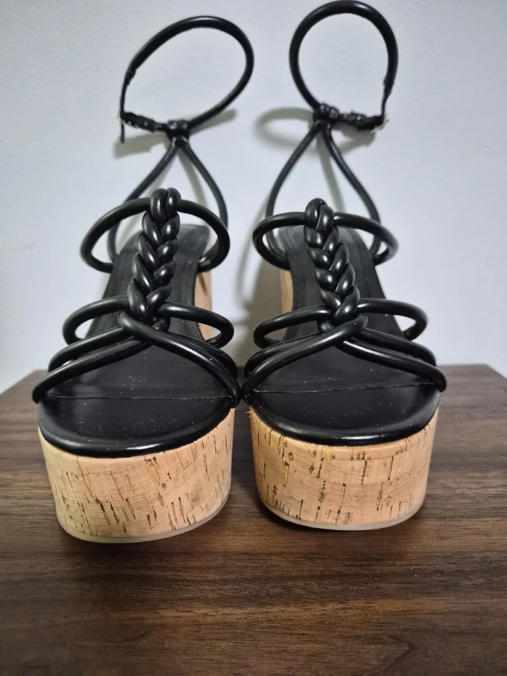 Nine West Black Braided Cork Platform Sandals
